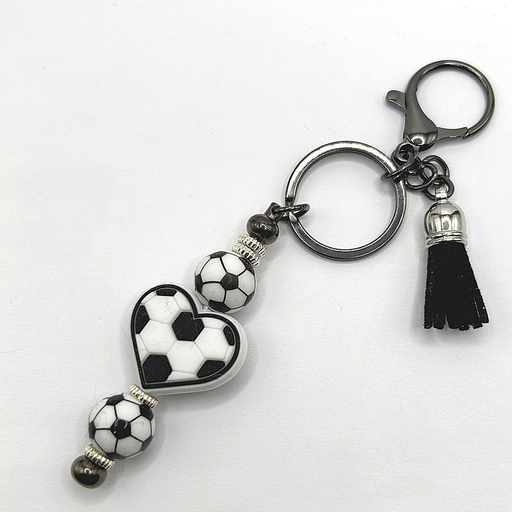 Silicone Soccer Heart Keyring