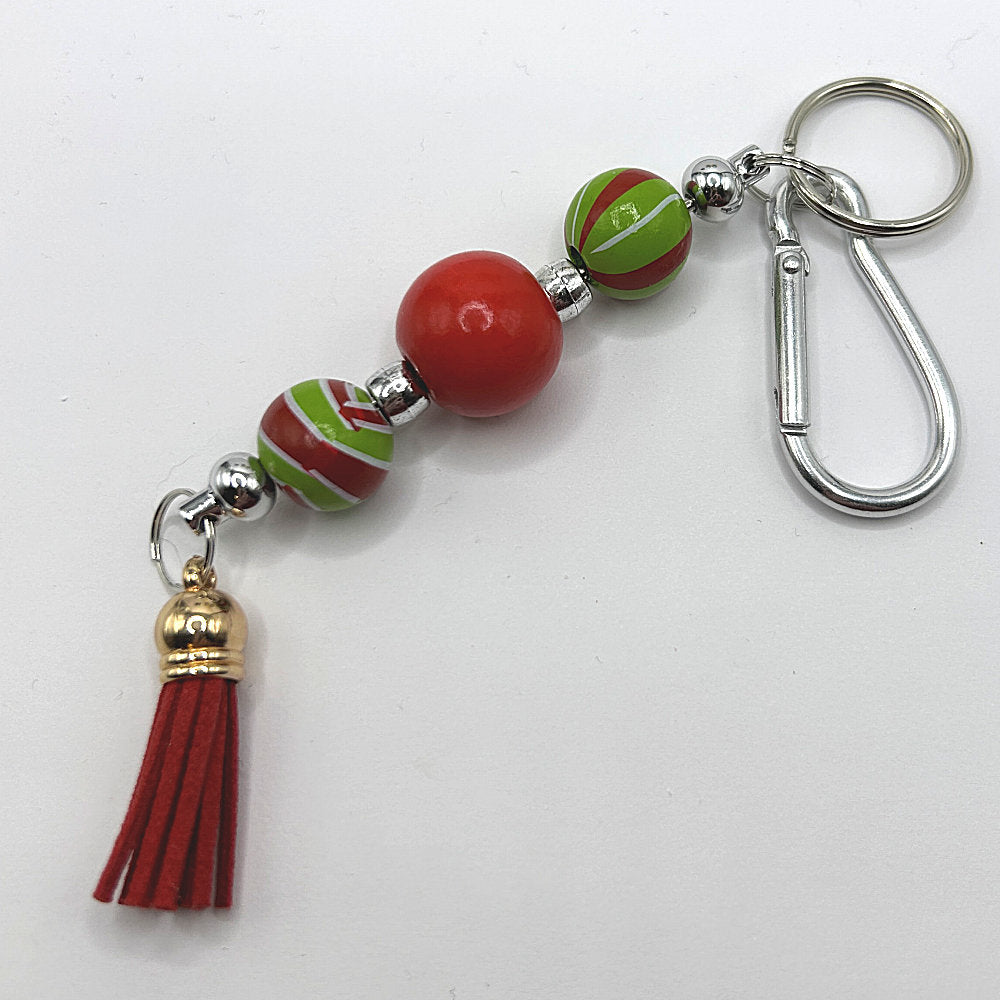 Christmas Keyring with Swirled Beads and Silver-Colored Accents