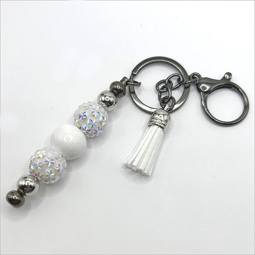 Sparkling White and Wood Keyring