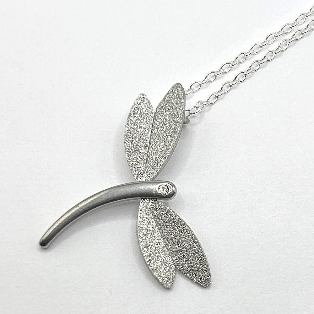 Dragonfly with Textured Wings Pendant Necklace