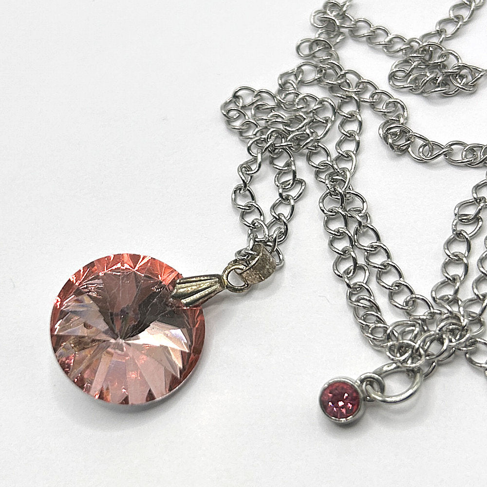 Round Pink Simple Faceted Pendant Necklace