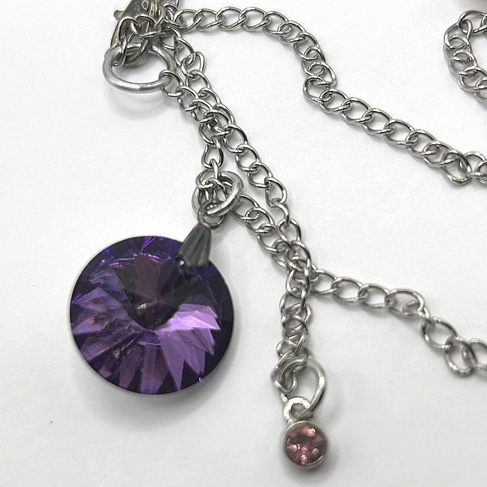 Round Purple Simple Faceted Pendant Necklace