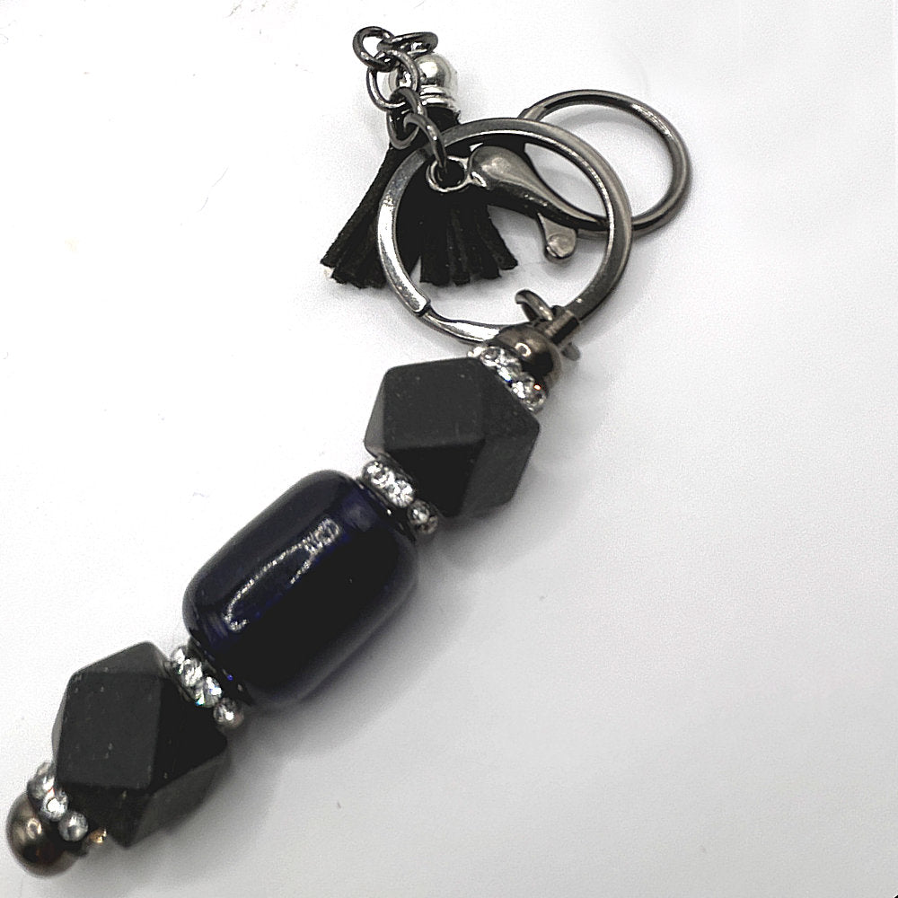 Black and Deep Blue Glass Keyring