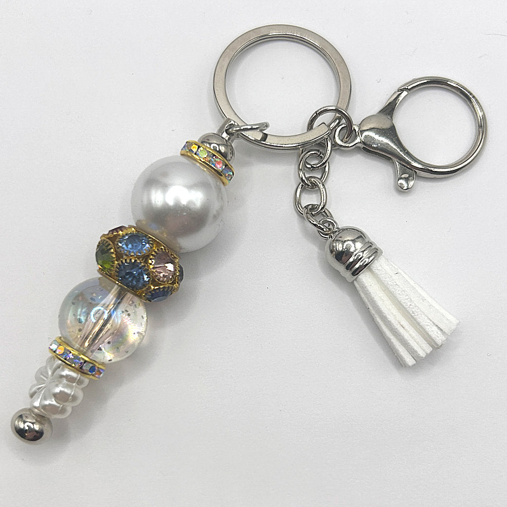 Pearl and Multicolor Rhinestone Keyring