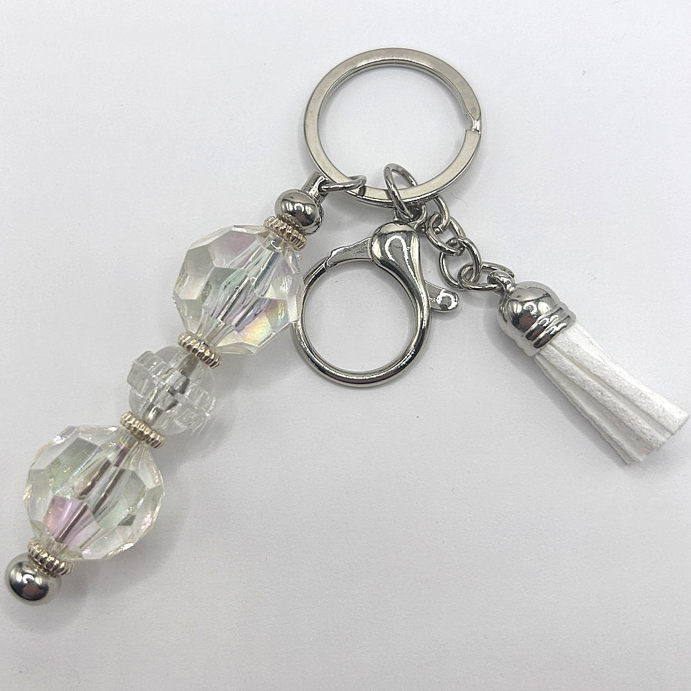 Iridescent Clear Faceted Keyring