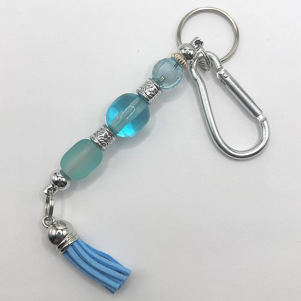 Blue Glass and Silver Accents Keyring