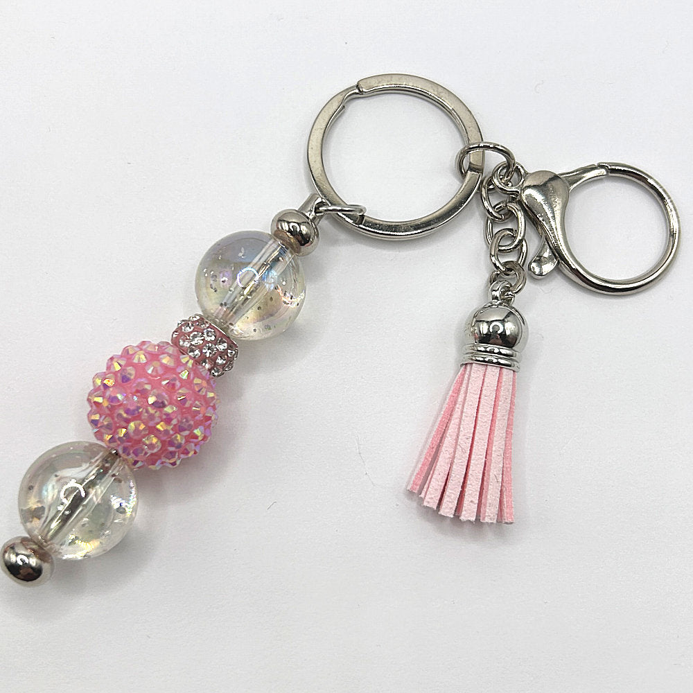Clear and Sparkly Pink Keyring