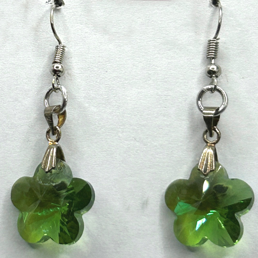 Green Glass Flower/Star Earrings