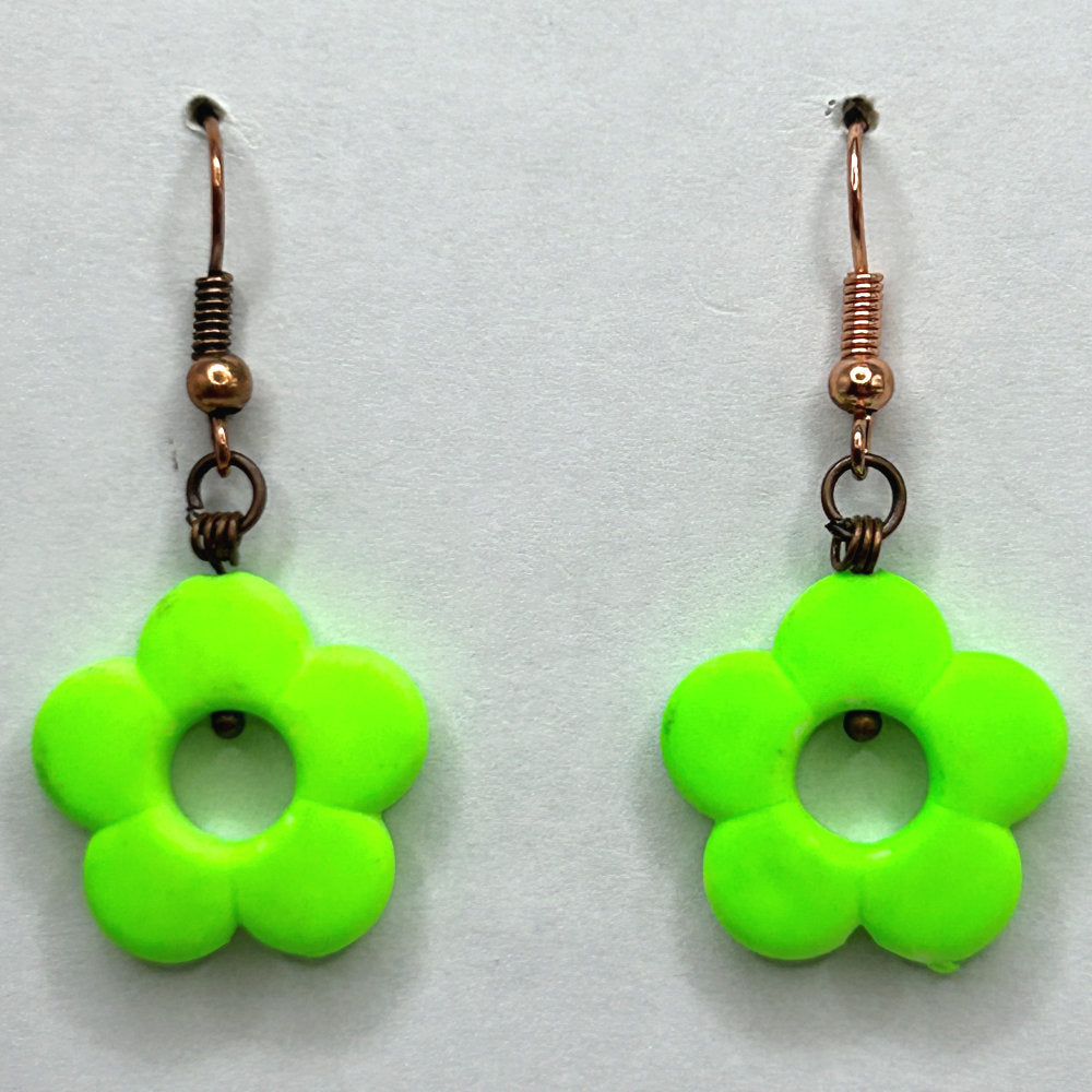 Neon Green Flower Earrings