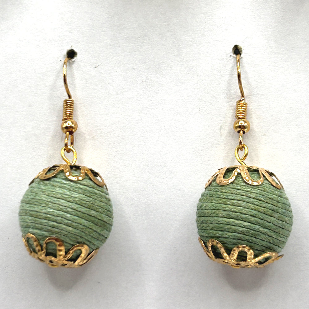 Chunky Green Fabric Ball Earrings