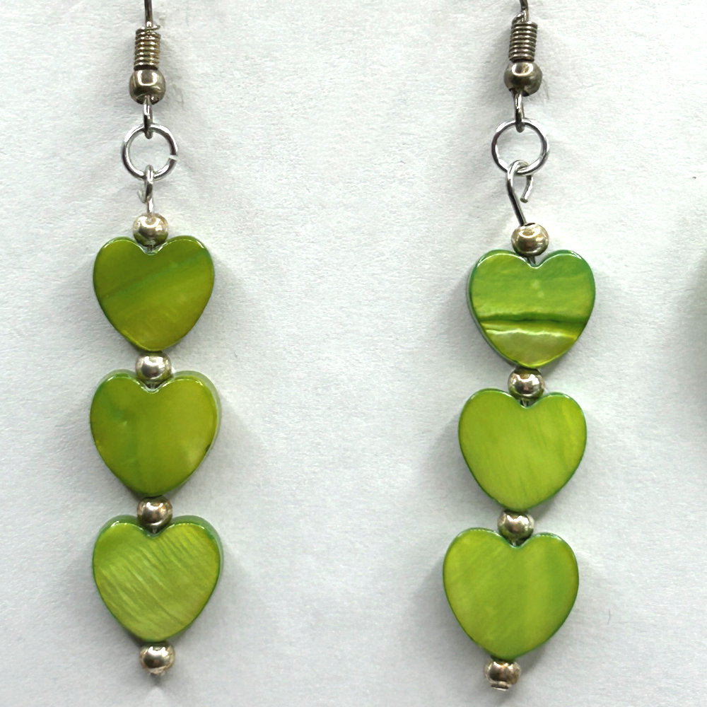 Green Triple-Heart Mother-of-Pearl Earrings