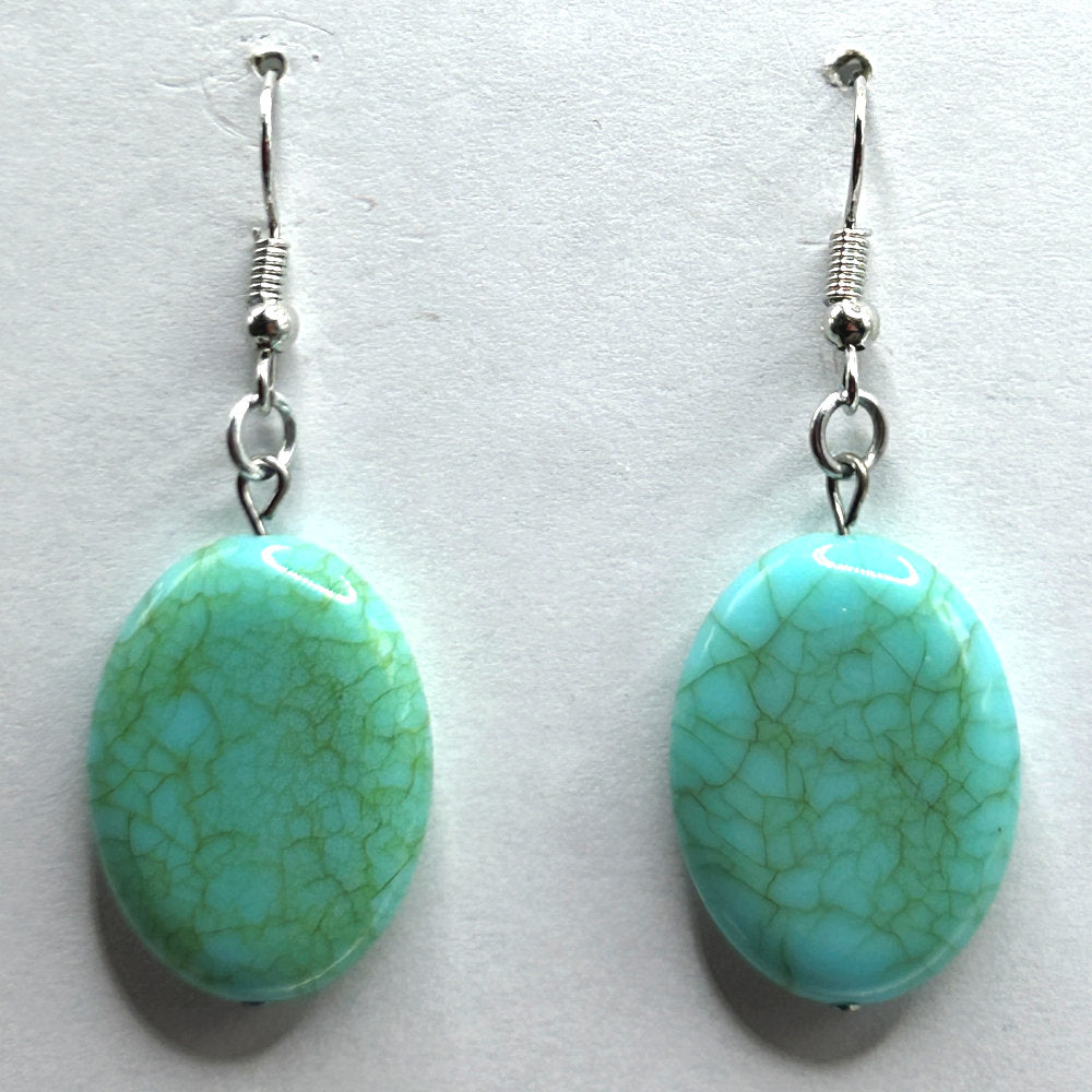 Faux Turquoise Oval Drop Earrings