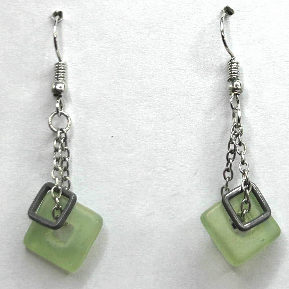 Green Square Dangle Earrings