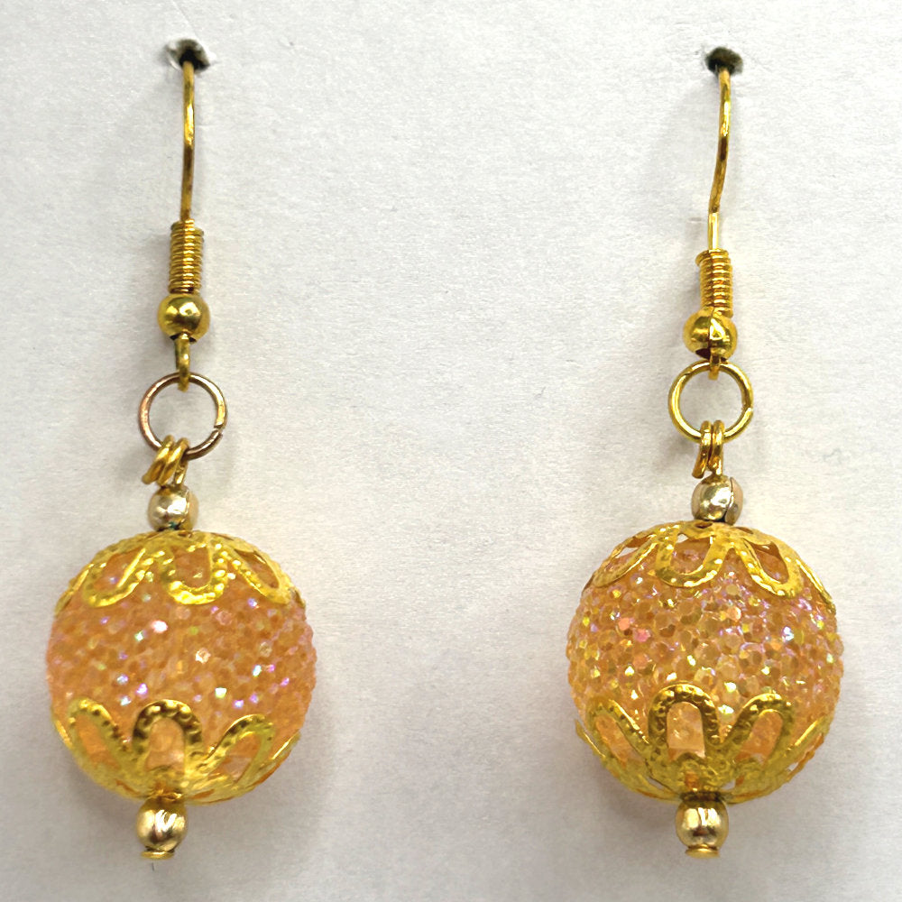 Sparkly Peach Ball Earrings