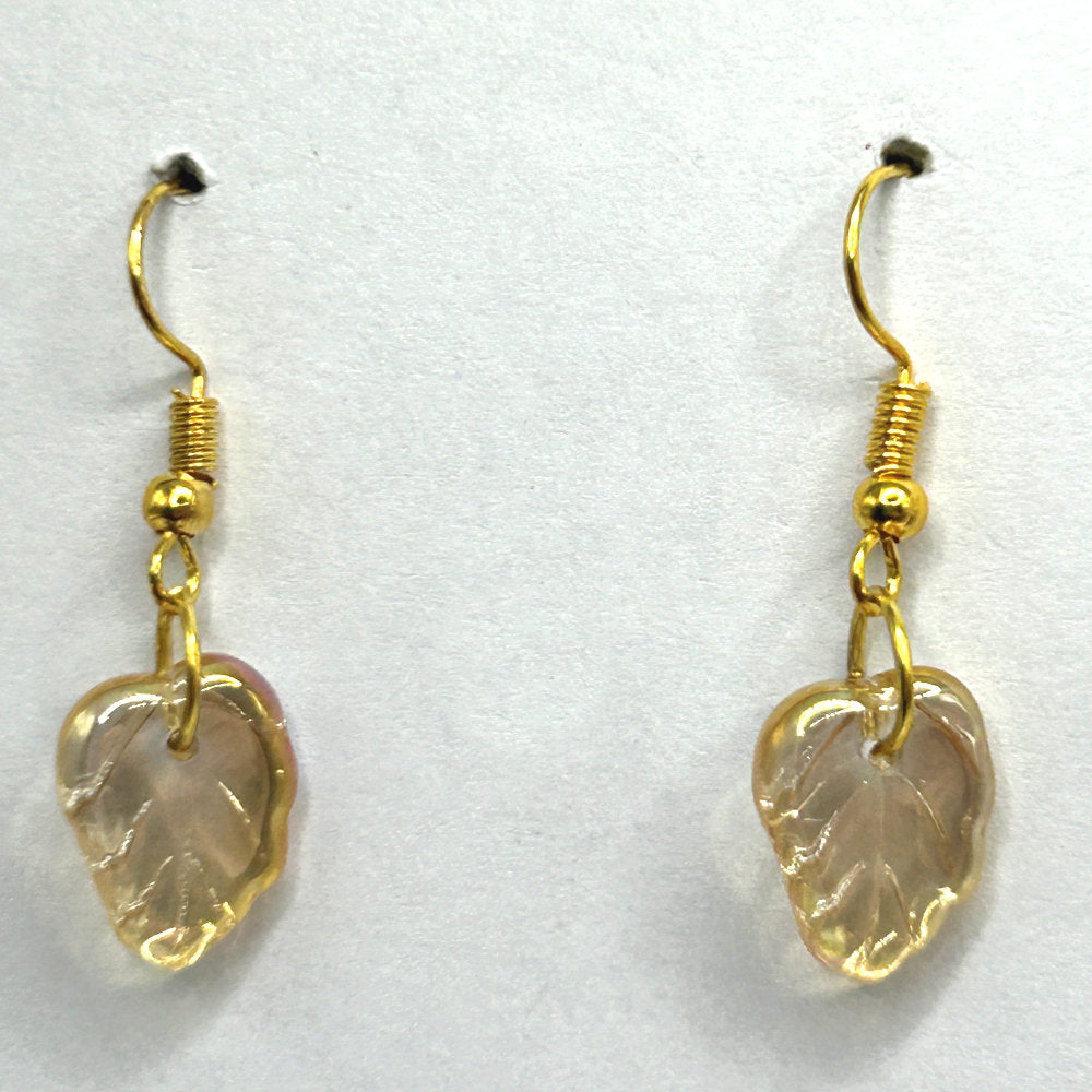Clear Golden Leaf Earrings