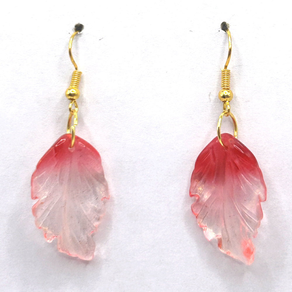 Red and Clear Ombre Leaf Earrings