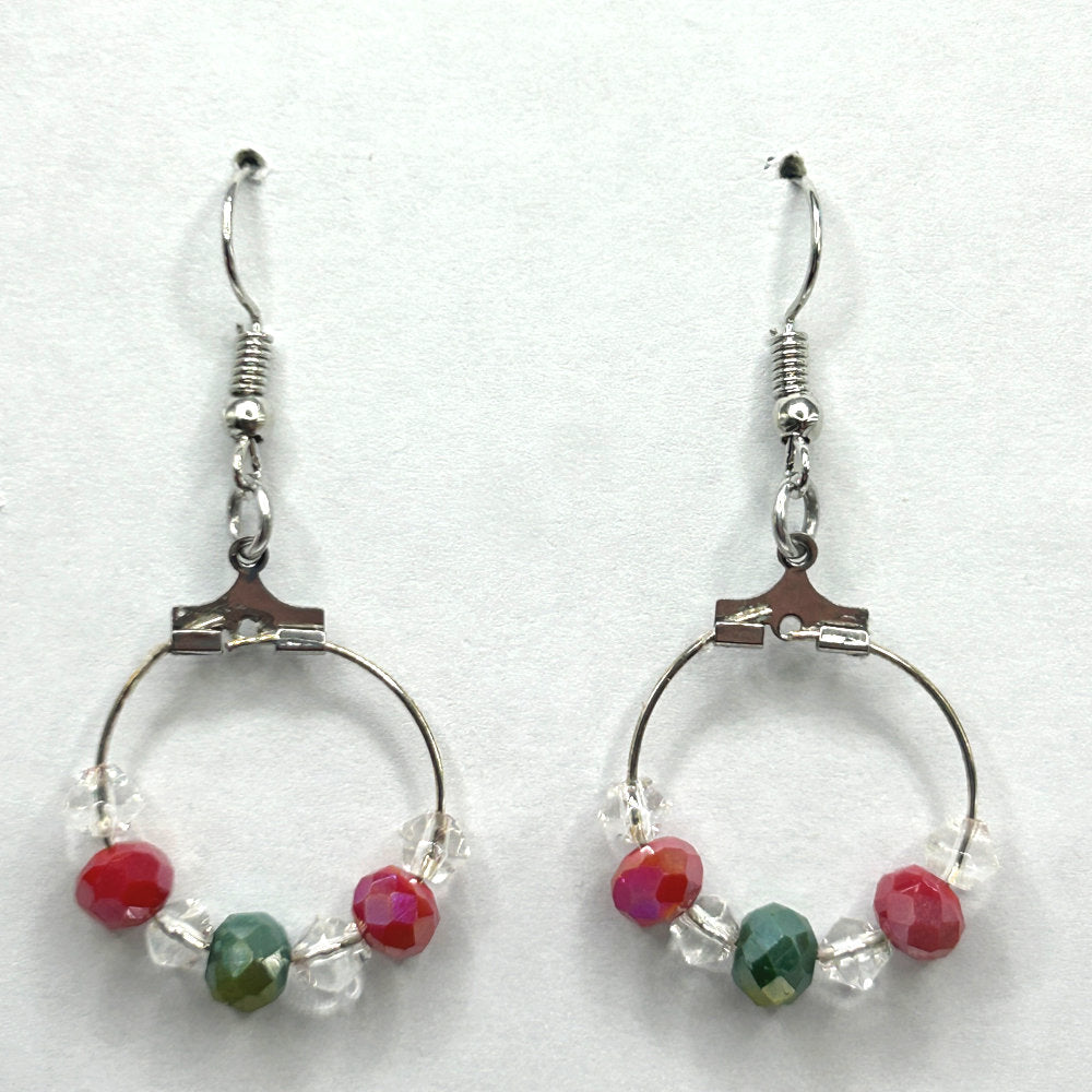 Red, Clear, and Green Tiny Loop Christmas Earrings