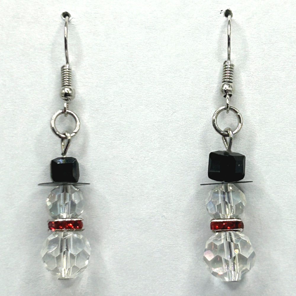 Glass Snowman Earrings with Red Scarf