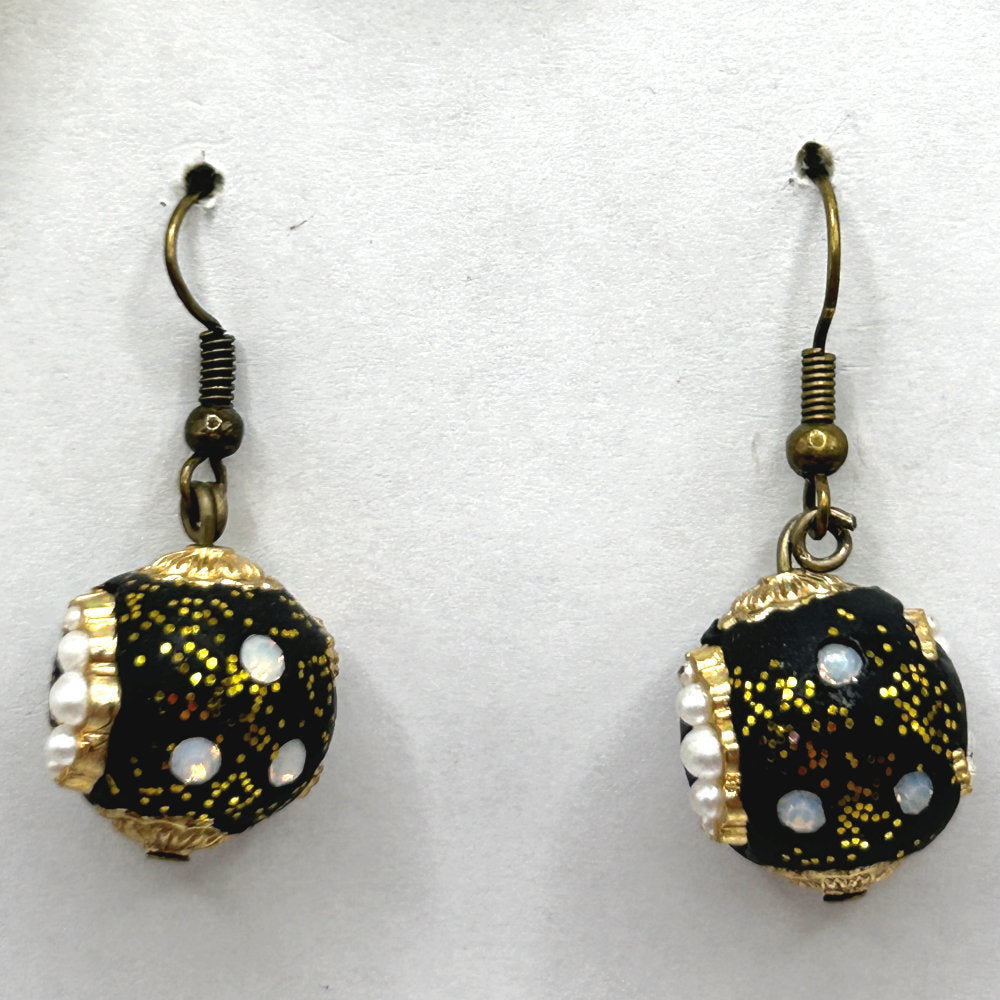 Ornate Black Ball Earrings (Heavy)