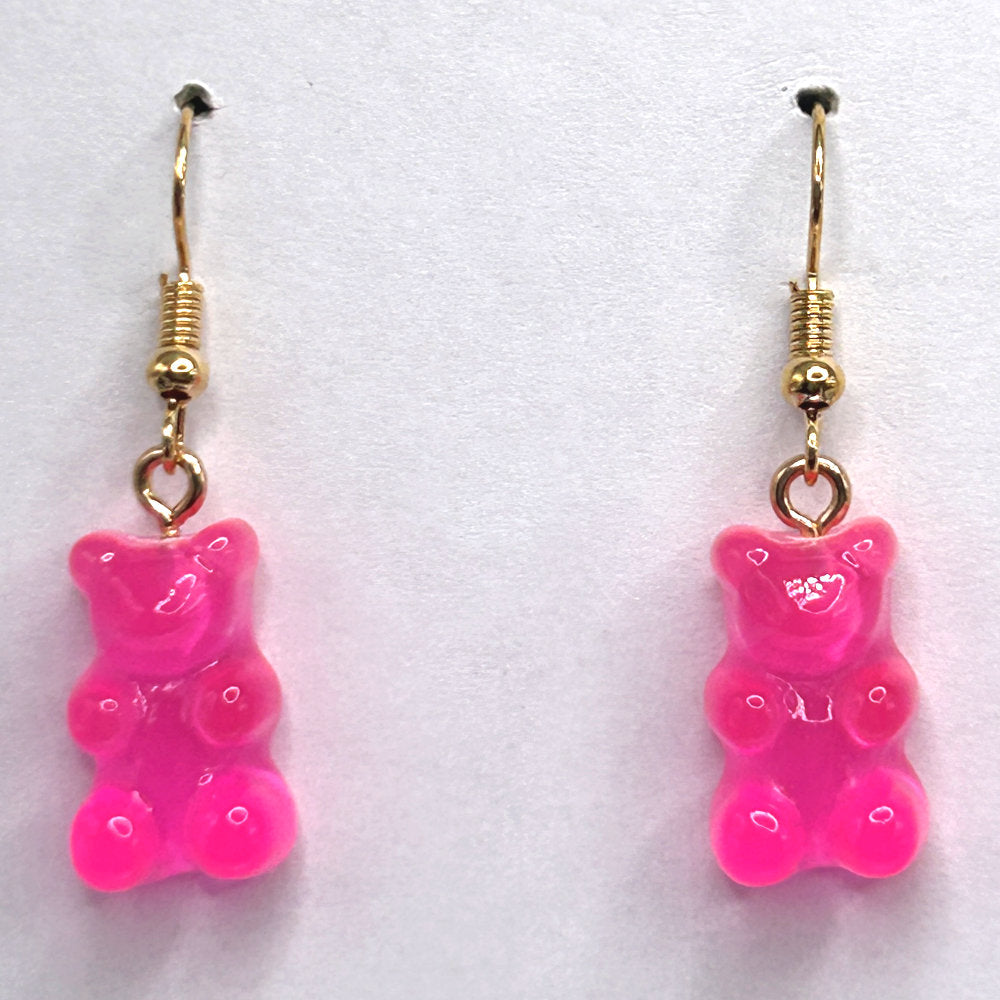 Bright Pink Gummy Bear Earrings