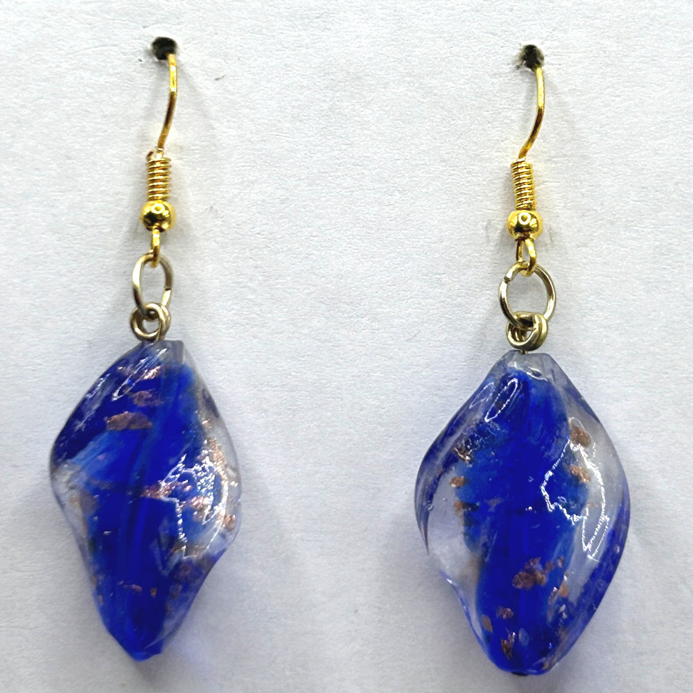 Blue and Gold Twist Earrings