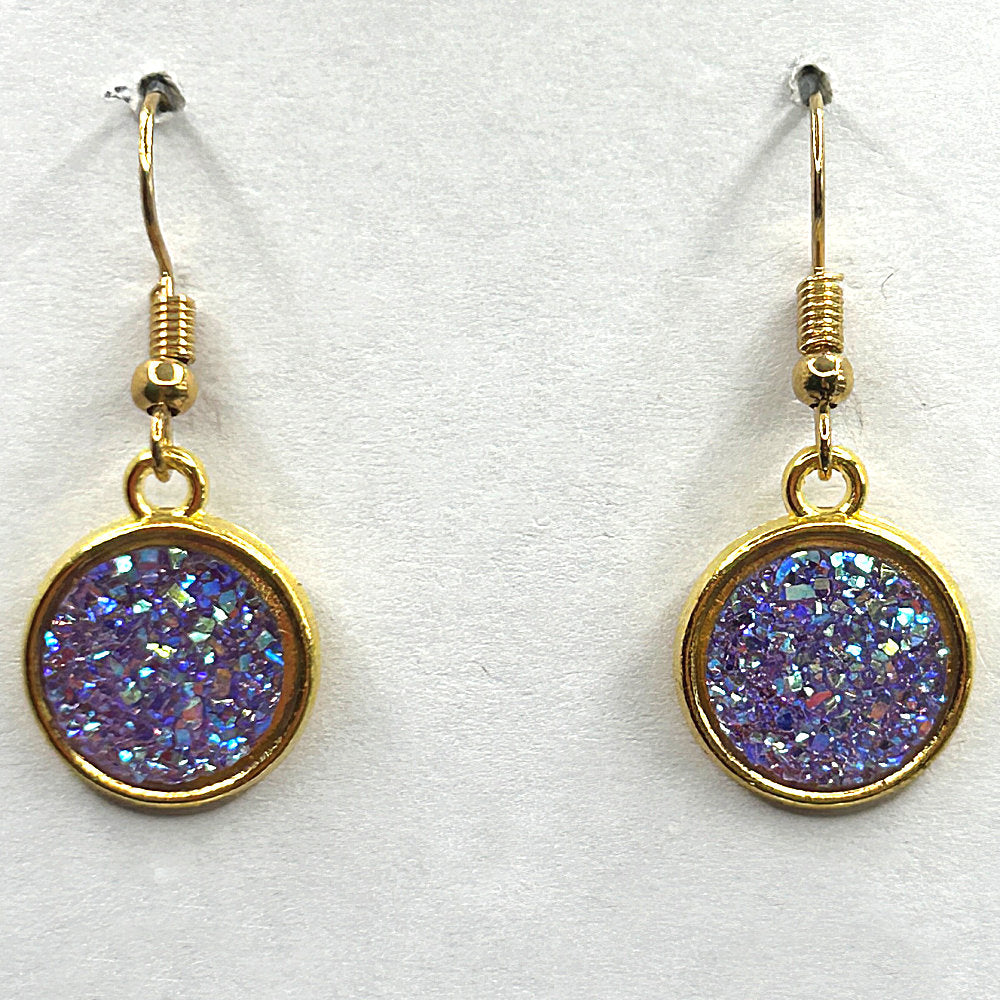 Purple Glitter Disc Earrings
