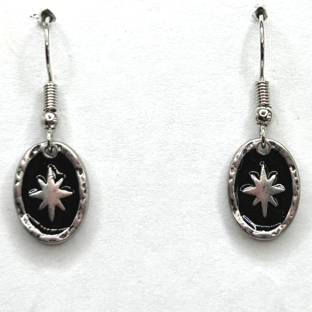 Small Black Enamel Starburst Earrings