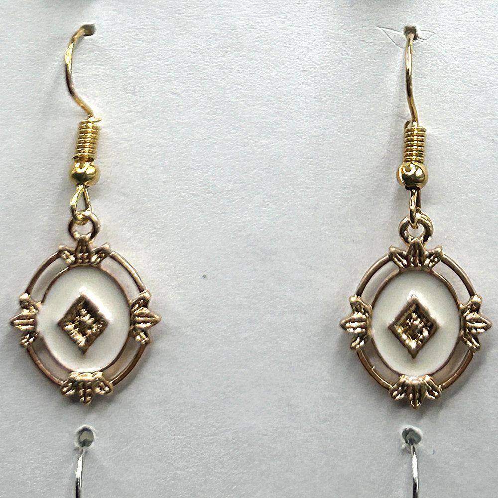 Ornate White Oval Drop Earrings