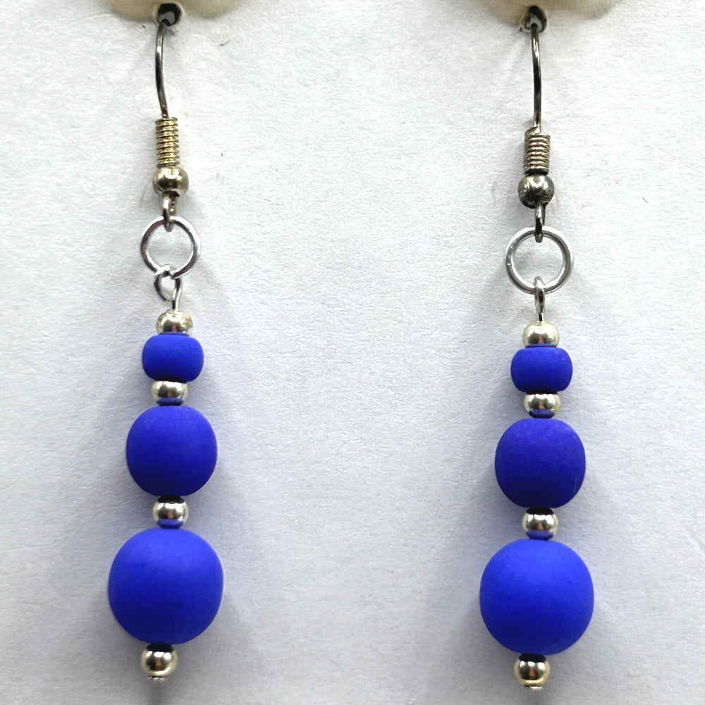 Navy Blue Triple Ball Earrings