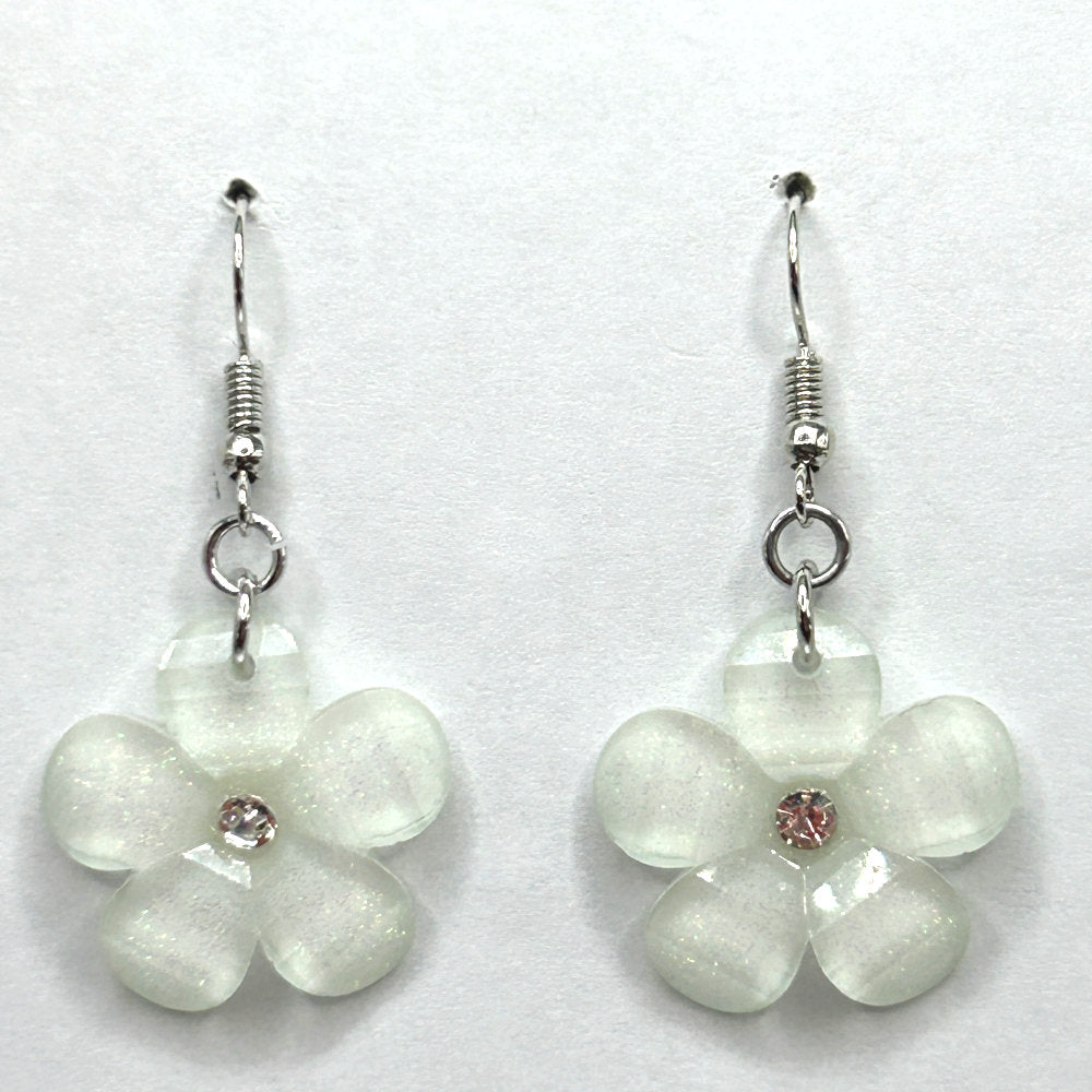Sparkly White Faceted Flower Earrings
