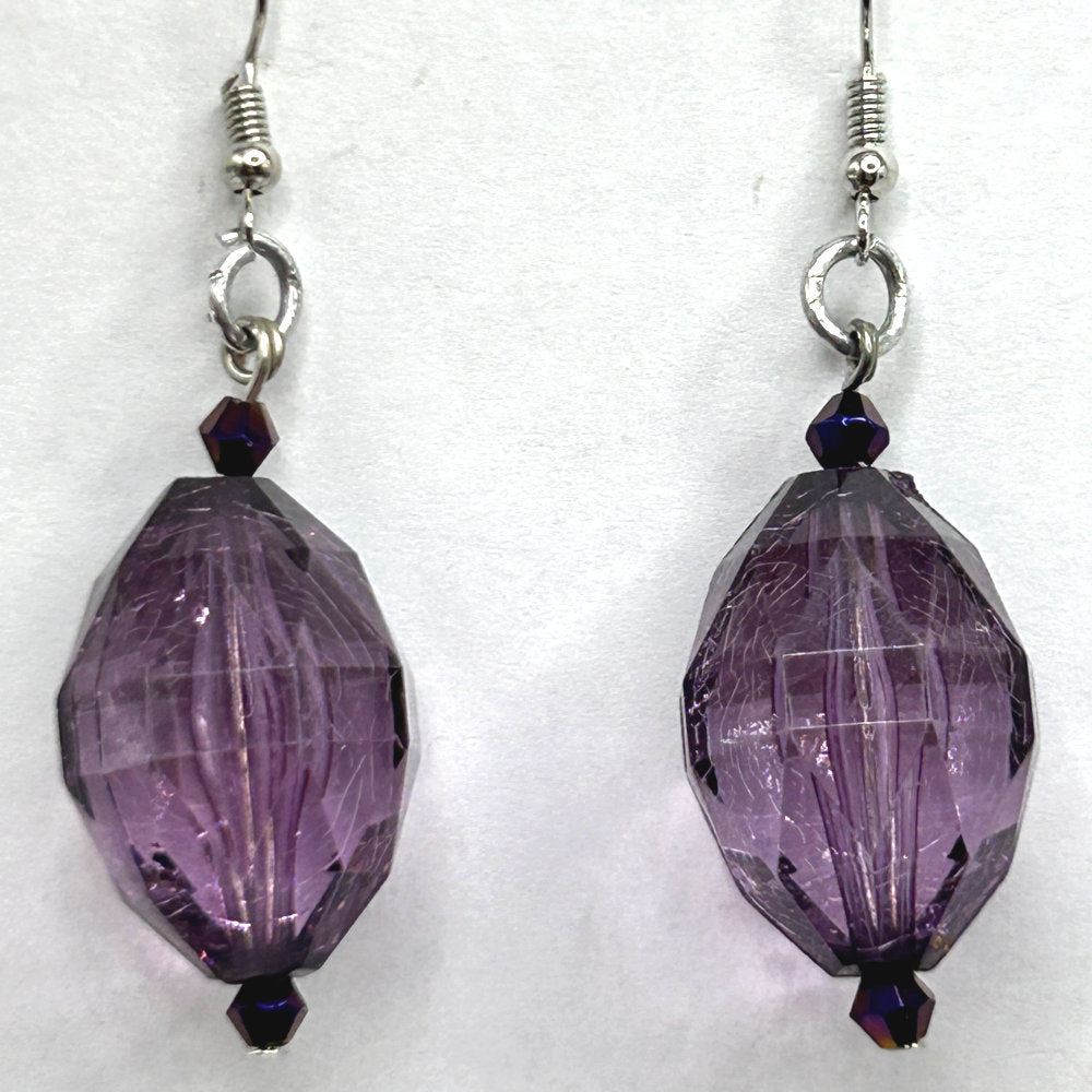 Large Faceted Purple Oval Earrings (Heavy)