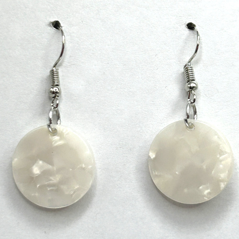 White Faux Pearl Acetate Disc Earrings