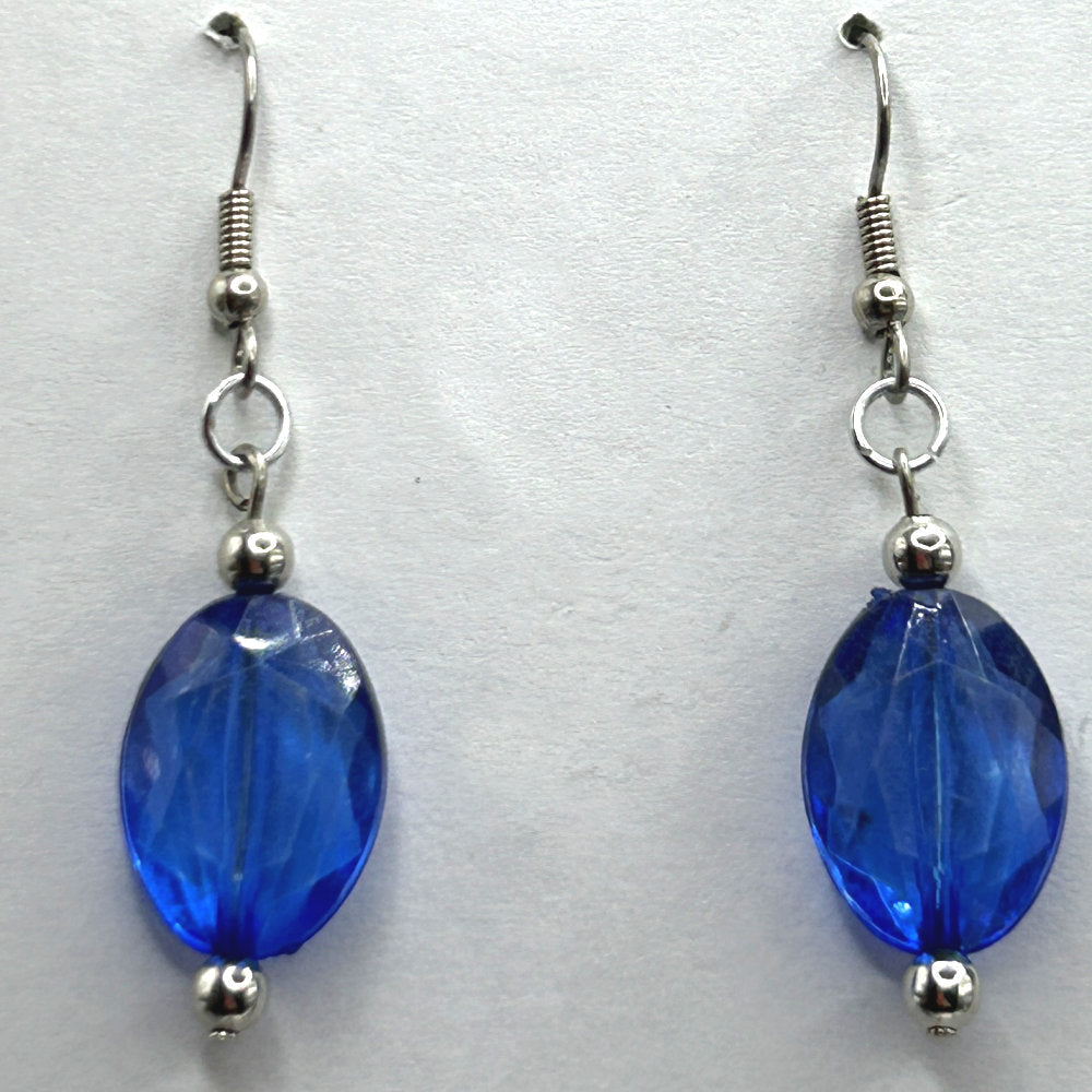Blue Acrylic Oval Disc Earrings