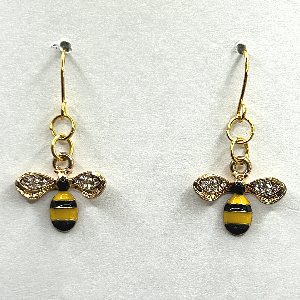 Bee Earrings with Rhinestone Wings