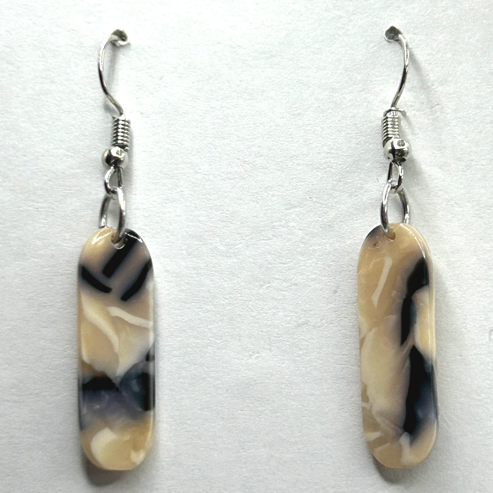 Blue and Cream Acetate Oval Drop Earrings