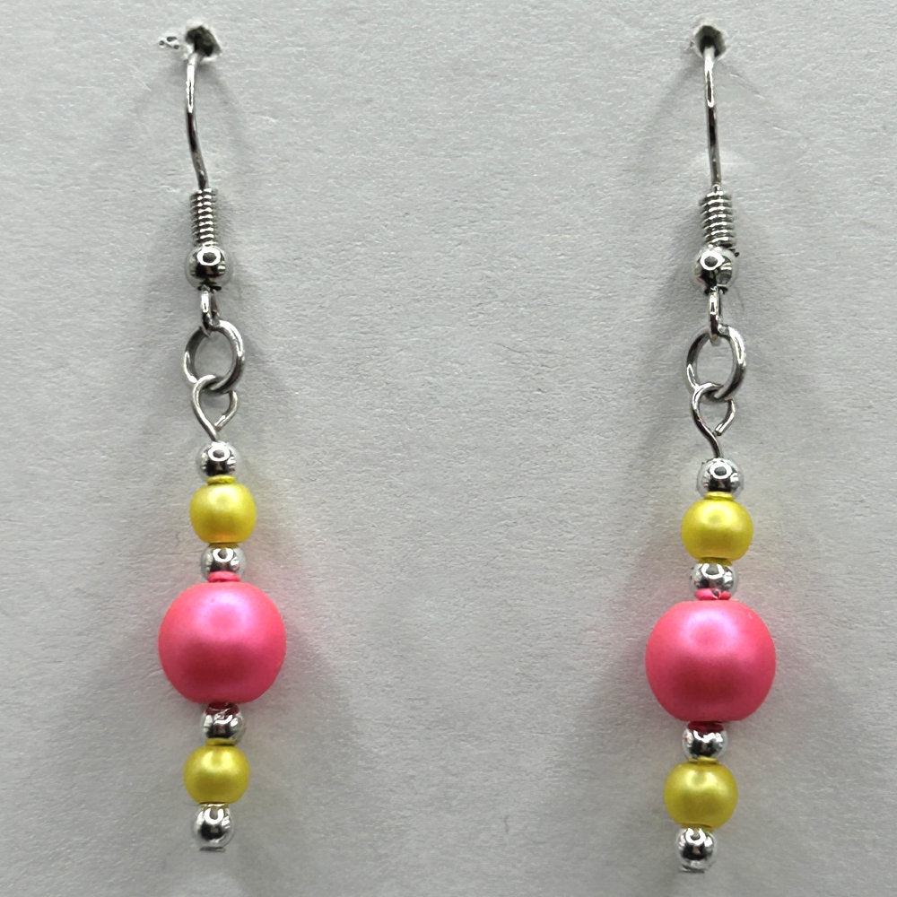 Pink and Yellow Faux Pearl Dangle Earrings