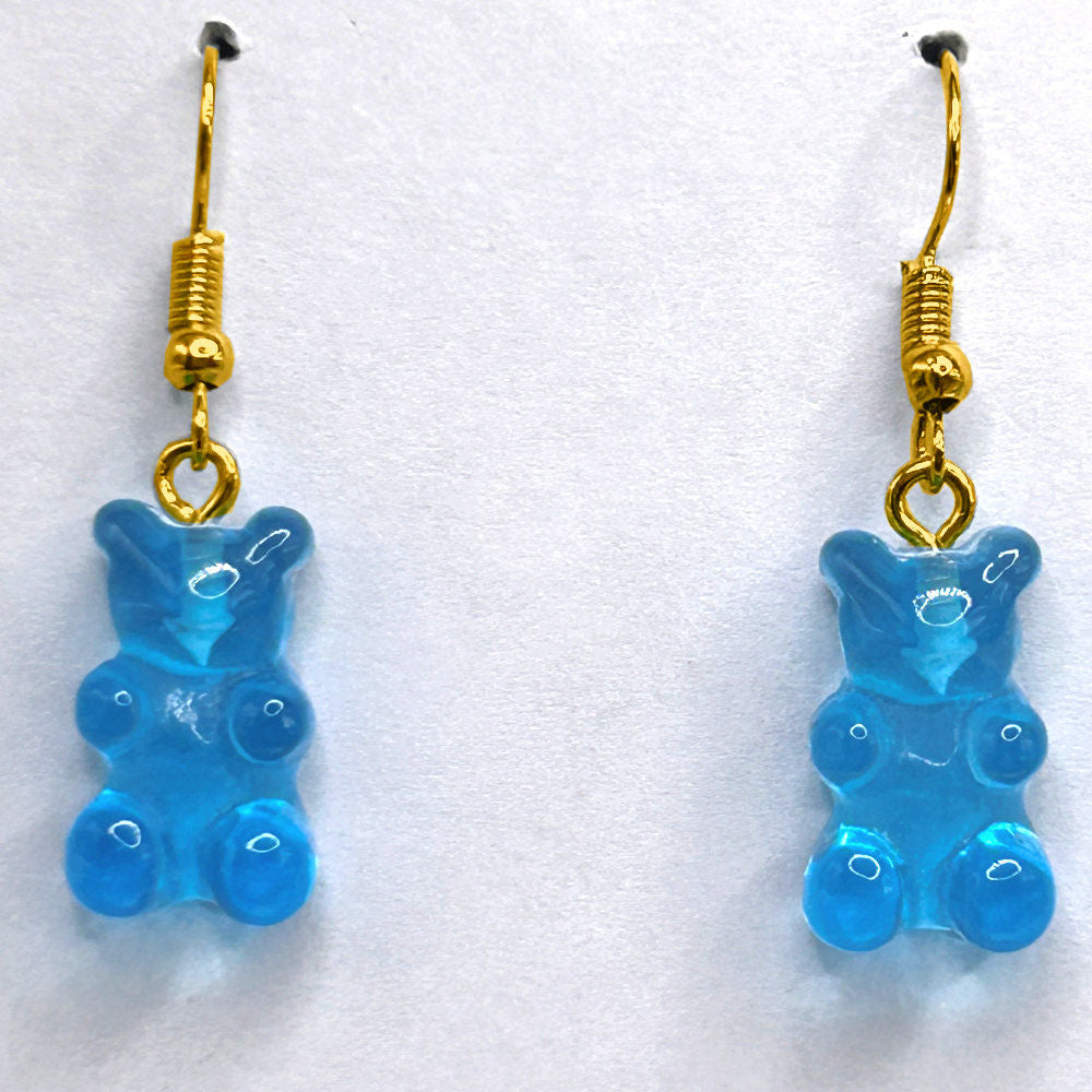 Bright Blue Clear Acrylic Gummy Bear Earrings