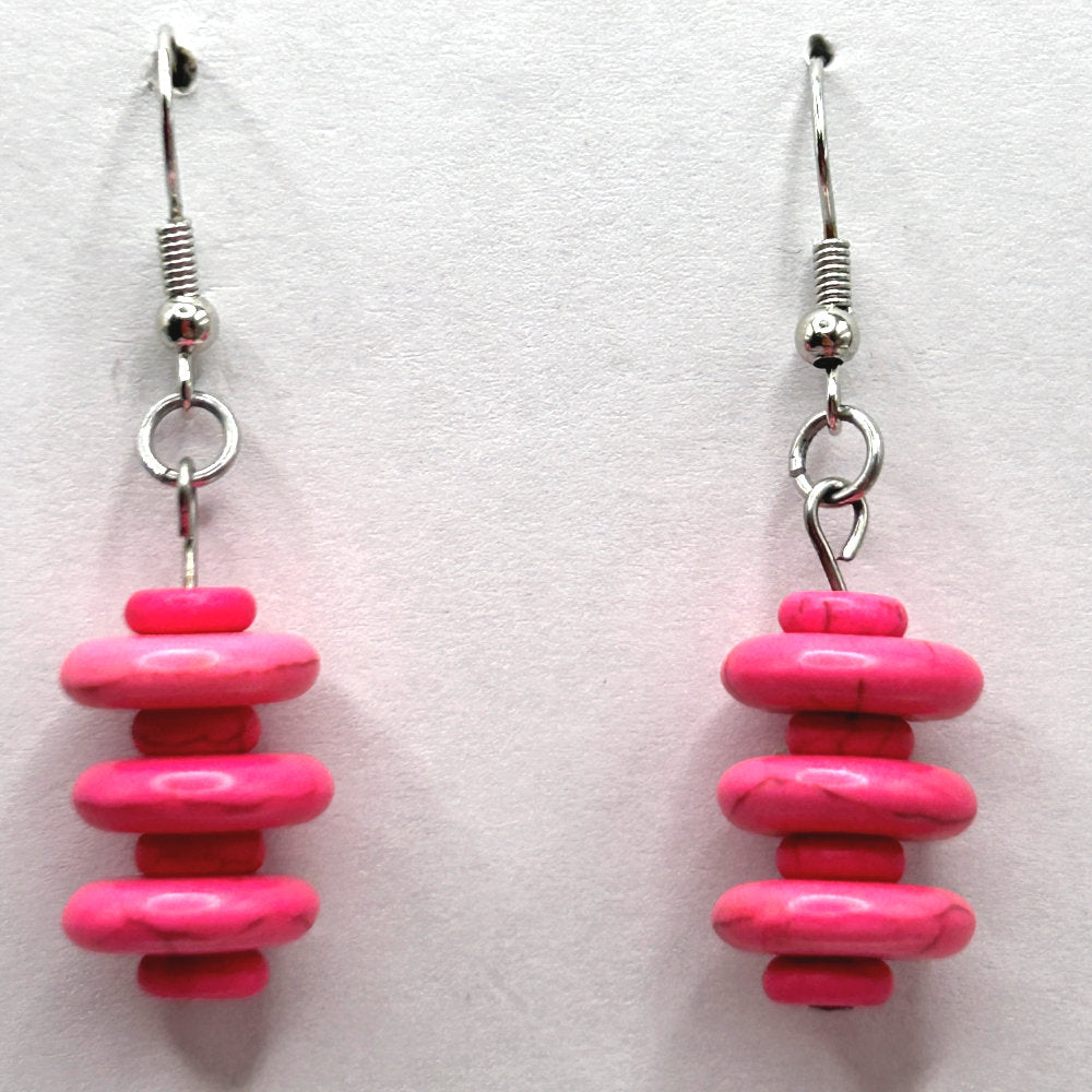 Pink Stacked Resin Disc Earrings