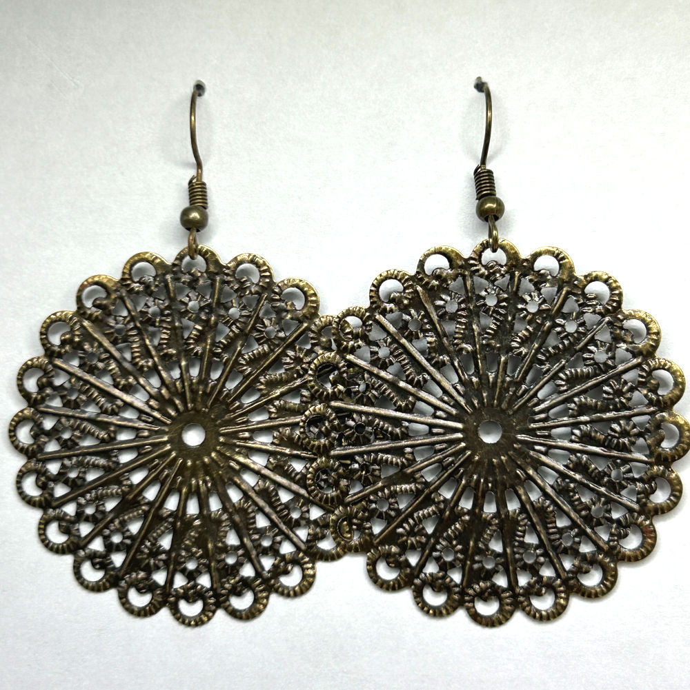 Large Bronze Filigree Disc Earrings