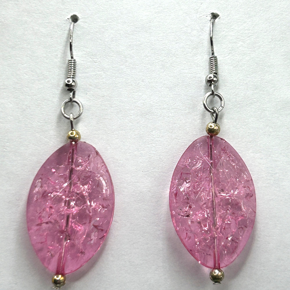 Pink Crackled Oval Earrings