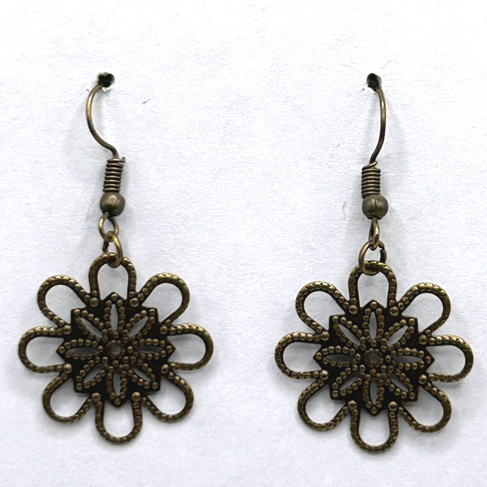 Bronze Flower Earrings with Open Petals