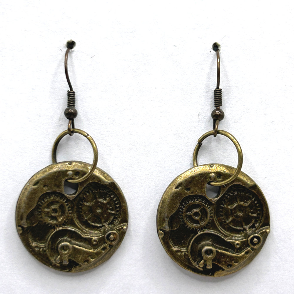 Bronze Stamped Steampunk Earrings (Heavy)