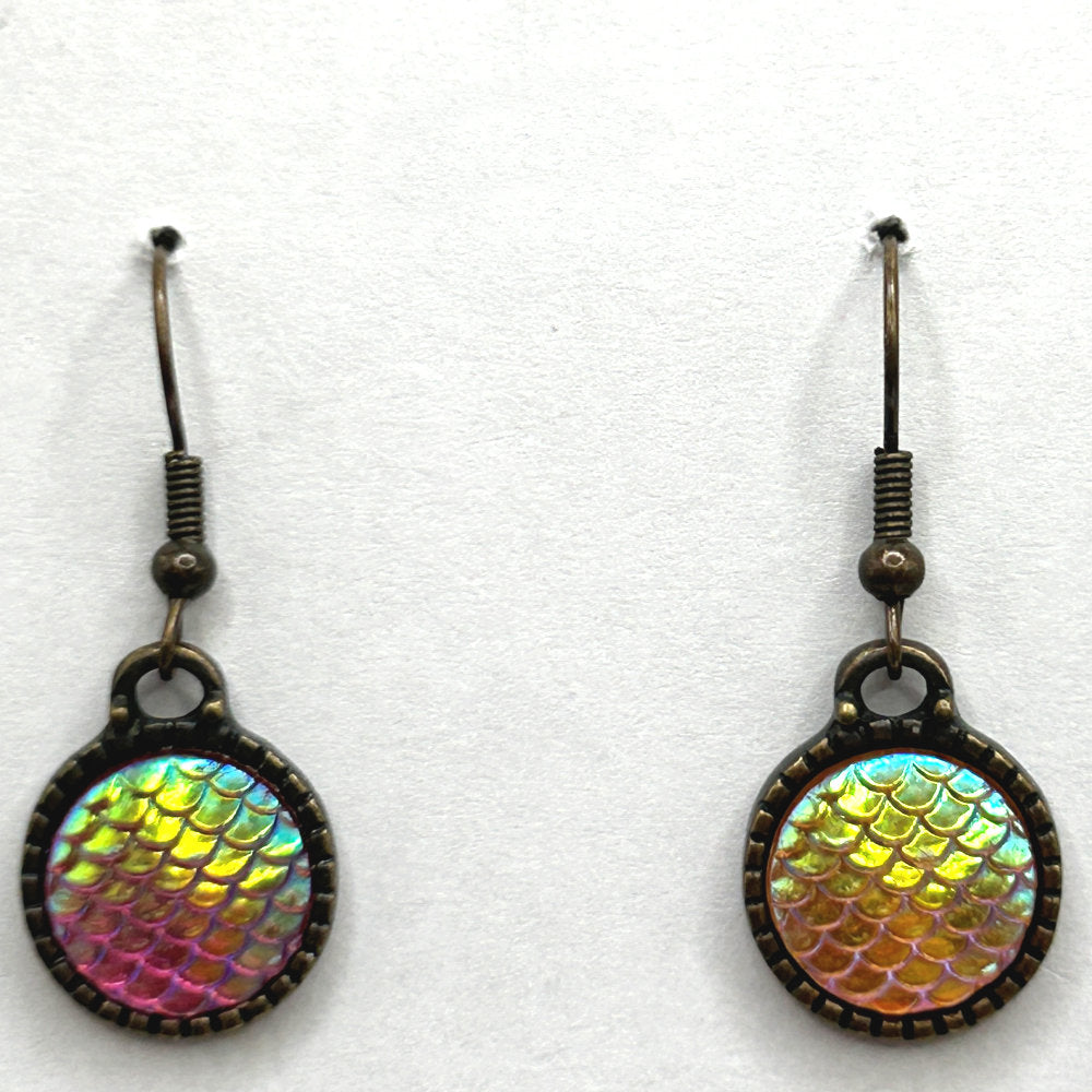 Pinky-Yellow Mermaid Scale Earrings