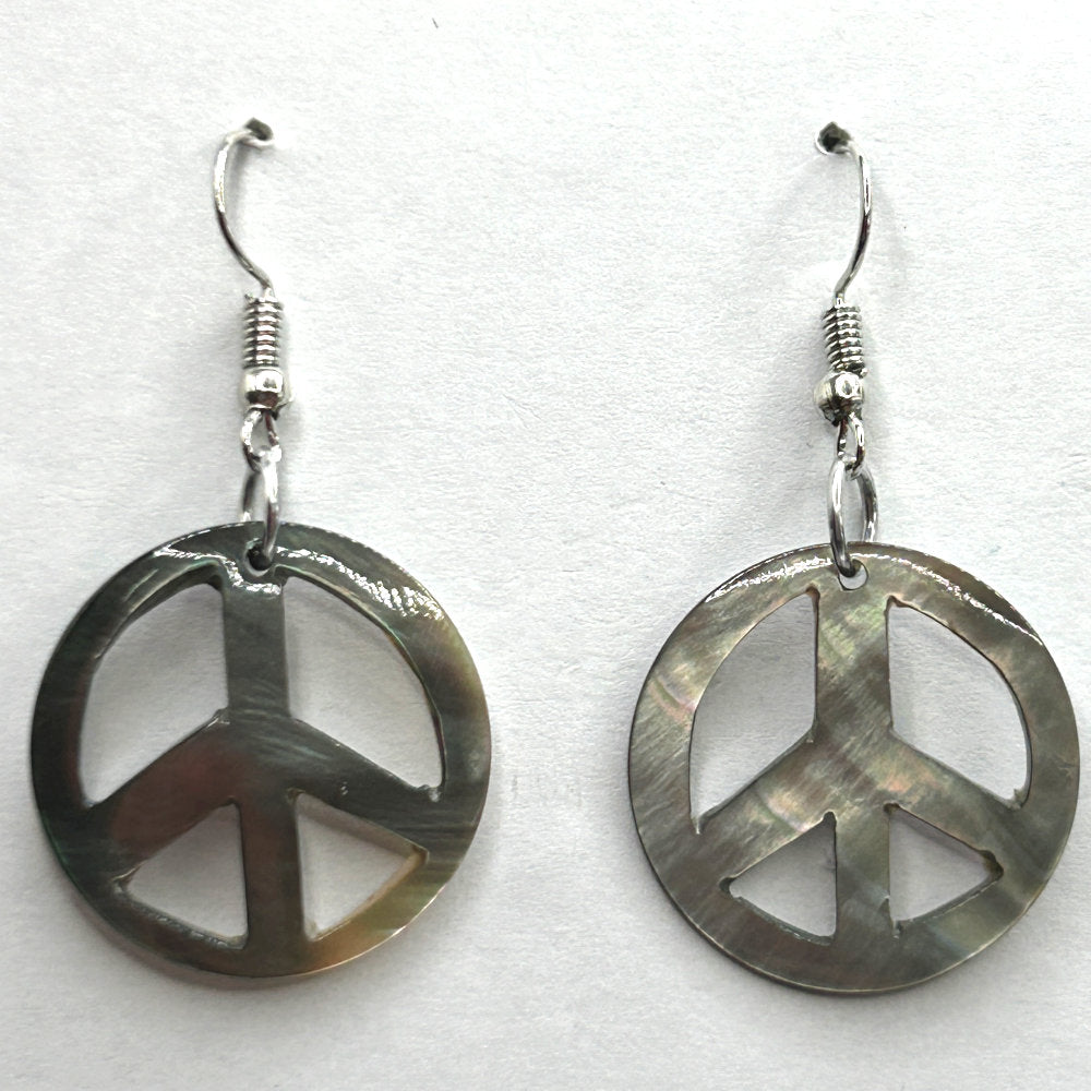 Black Shell Peace Sign Earrings