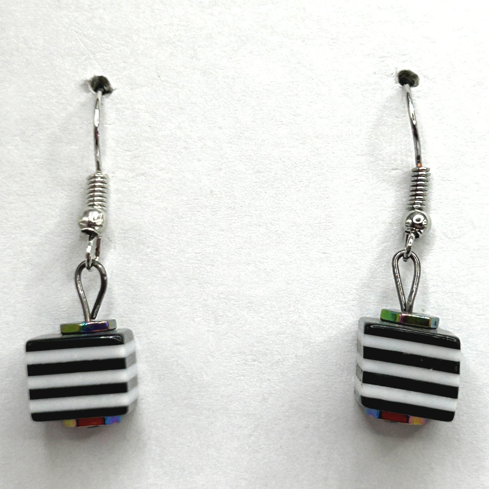 Black and White Striped Cube Earrings