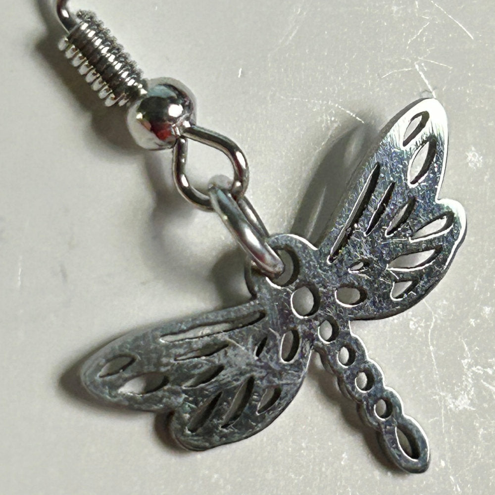 Simple Silver-Colored Dragonfly Earrings