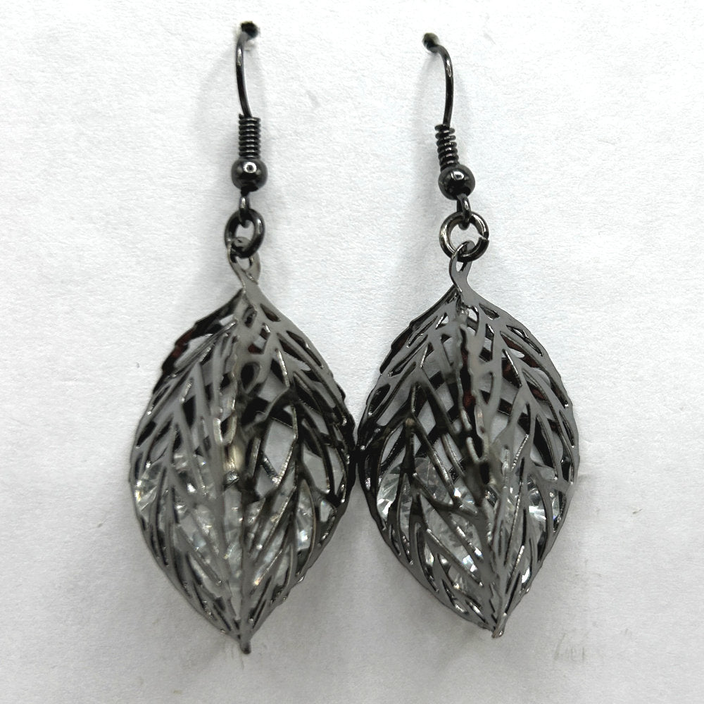 Large Leaf Cage Earrings with Sparkle