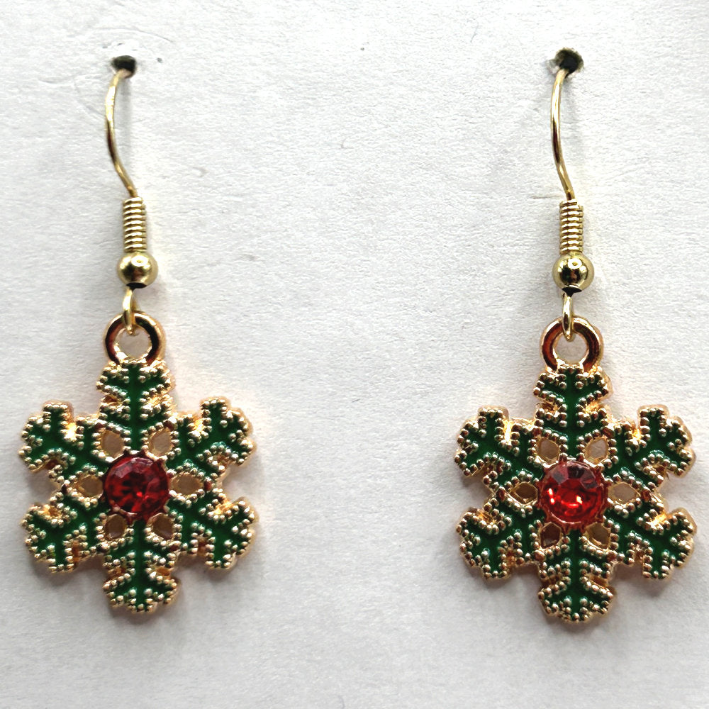 Golden Snowflake Earrings with Red Center