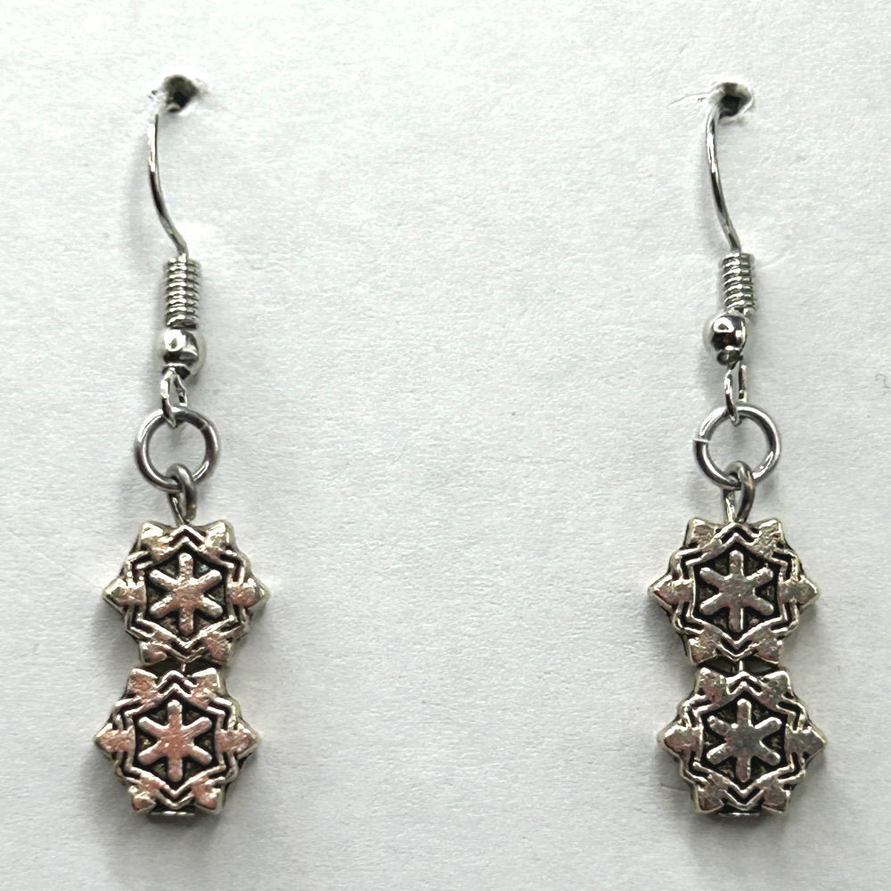 Double Snowflake Dangle Earrings