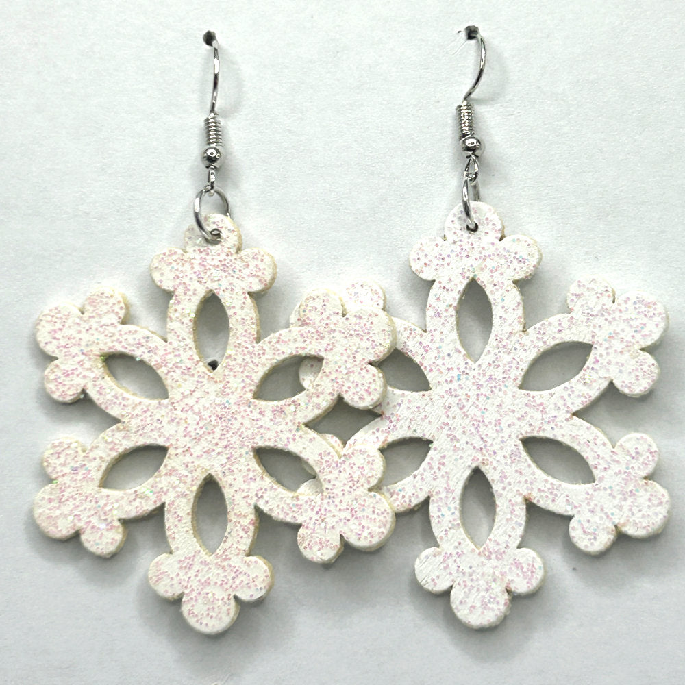 Large White Wooden Snowflake Earrings